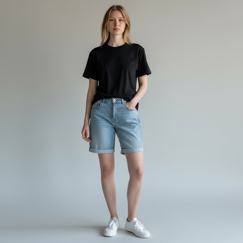 NWT H&M Light Wash Denim Bermuda Shorts – Size 10 (fits 8-10) - Picture 2 of 9
